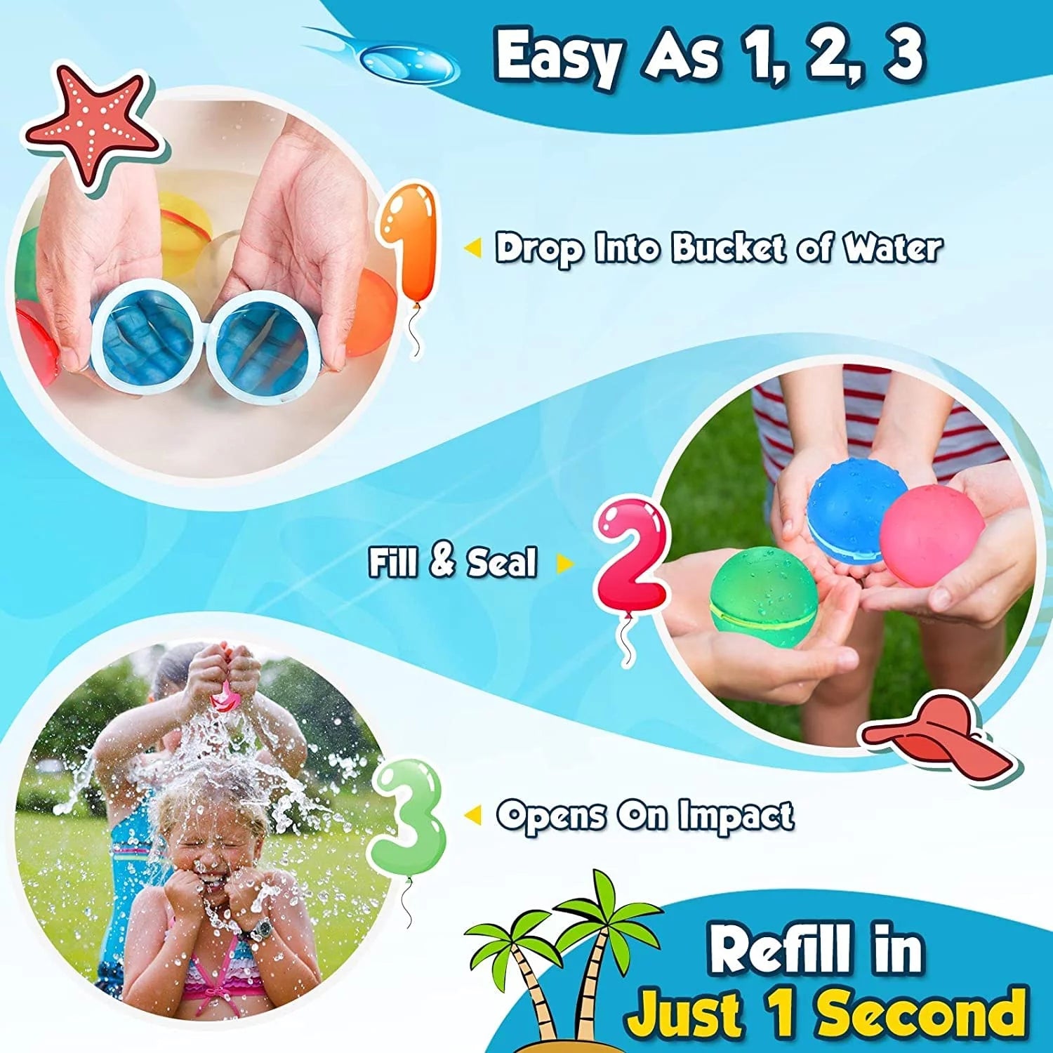 Reusable Water Balloons, Summer Water Toys, Outdoor Toys, Pool Toys, Self-Sealing Water Bomb for Kids Adults, Silicone Water Ball Easy Quick Fill, Fun Splash Water Bomb Party Supplies6 Pcs