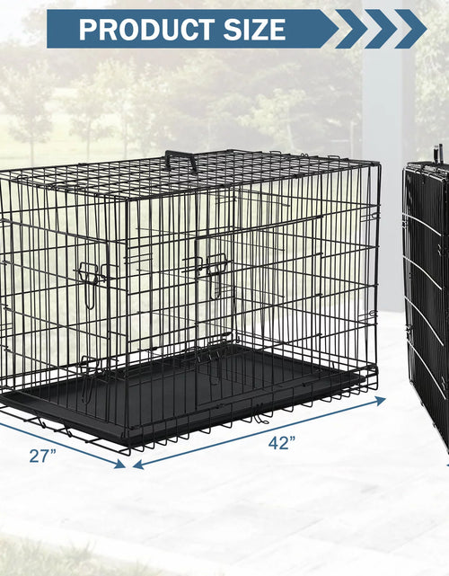 Load image into Gallery viewer, 42 Inch Dog Crate, Dog Crates and Kennels Foldable Large Dog Crate for Large Dogs with Handle Double-Door Outdoor Metal Wire Dog Cage with Plastic Tray for Medium Dogs, Black
