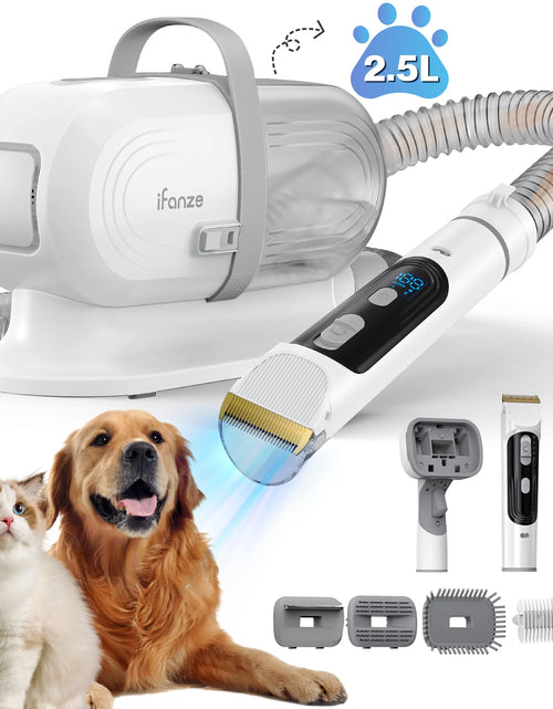 Load image into Gallery viewer, 14Kpa Dog Grooming Kit &amp; Vacuum, 2.5L Pet Hair Vacuum Suction 99% Pet Hair,3 Modes Suction Dog Grooming Clipper Kit,5 Pet Groomer Tools,Low Noise Pet Shedding Vacuum for Dogs Cats,White
