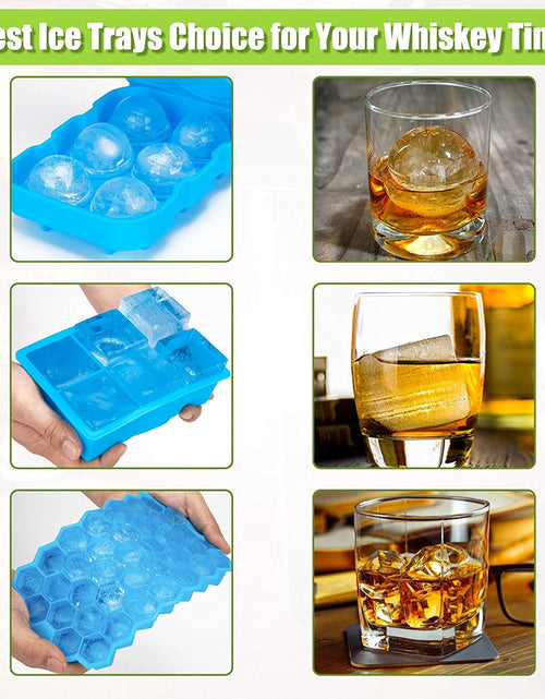 Load image into Gallery viewer, Ice Cube Tray,  Ice Trays for Freezer with Lid, 3 Pack Silicone Large round Ice Cube Tray, Sphere Square Honeycomb Ice Trays for Whiskey with Covers&amp;Funnel,Reusable Ice Cube Trays Bpa-Free Blue
