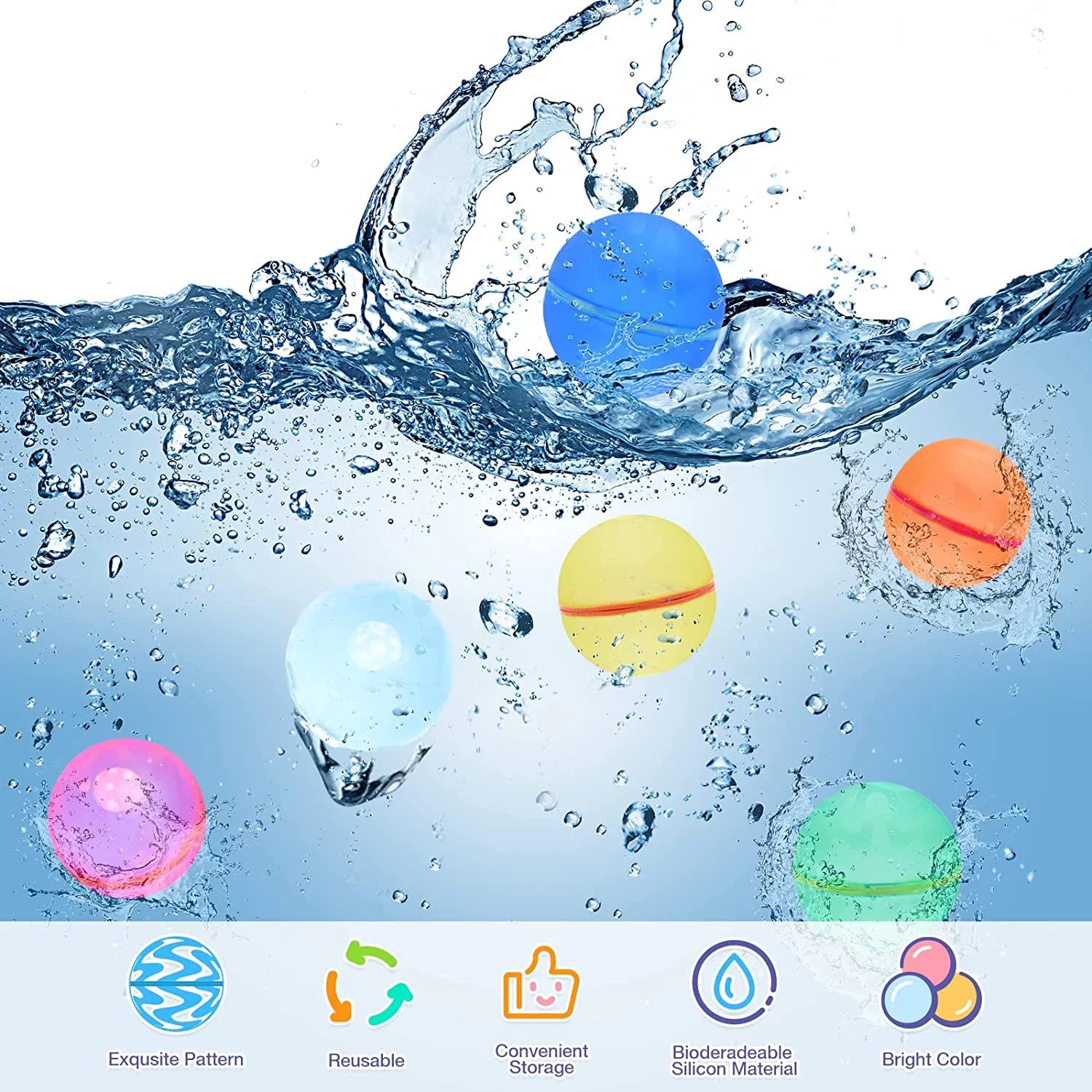 Reusable Water Balloons, Summer Water Toys, Outdoor Toys, Pool Toys, Self-Sealing Water Bomb for Kids Adults, Silicone Water Ball Easy Quick Fill, Fun Splash Water Bomb Party Supplies6 Pcs