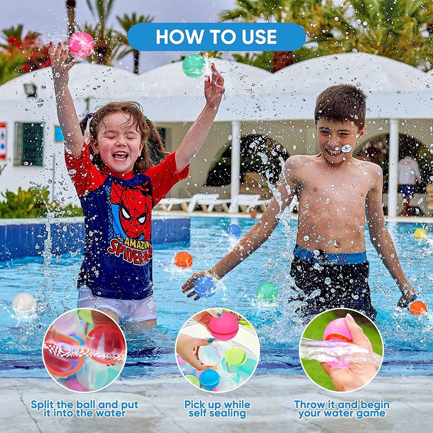 Reusable Water Balloons, Summer Water Toys, Outdoor Toys, Pool Toys, Self-Sealing Water Bomb for Kids Adults, Silicone Water Ball Easy Quick Fill, Fun Splash Water Bomb Party Supplies6 Pcs