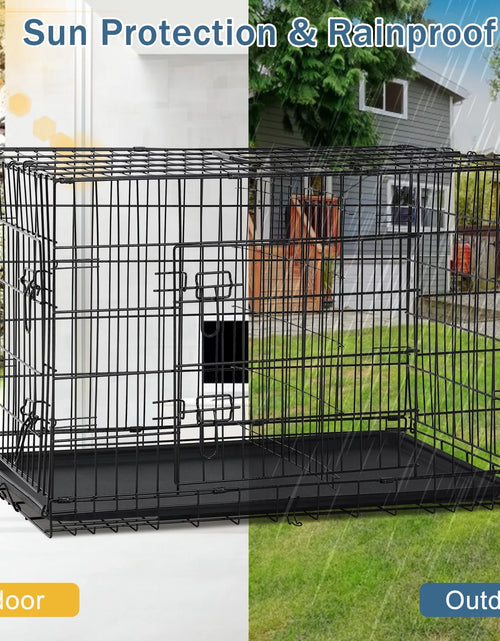 Load image into Gallery viewer, 42 Inch Dog Crate, Dog Crates and Kennels Foldable Large Dog Crate for Large Dogs with Handle Double-Door Outdoor Metal Wire Dog Cage with Plastic Tray for Medium Dogs, Black
