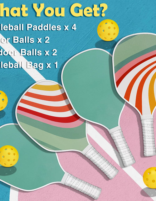 Load image into Gallery viewer, Pickleball Paddles Set of 4 - USAPA Approved, 4 Indoor Outdoor Pickleball Balls, Paddle Racket with Cover Bag, Ideal Training Equipment Gift for Men &amp; Women
