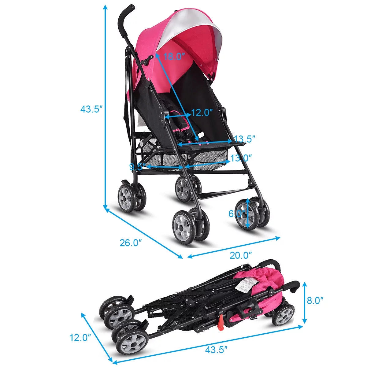 Folding Lightweight Baby Toddler Umbrella Travel Stroller W/ Storage Basket