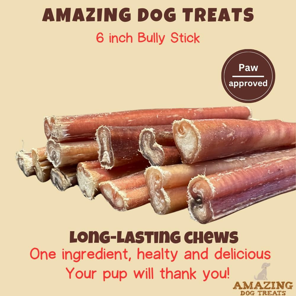 Bully Sticks 6 & 7 Inch Regular Size - Premium Bully Stick Dog Chews - Long Lasting Bully Sticks for Dogs - Best Bully Stick Dog Bone - No Hide Dog Chews