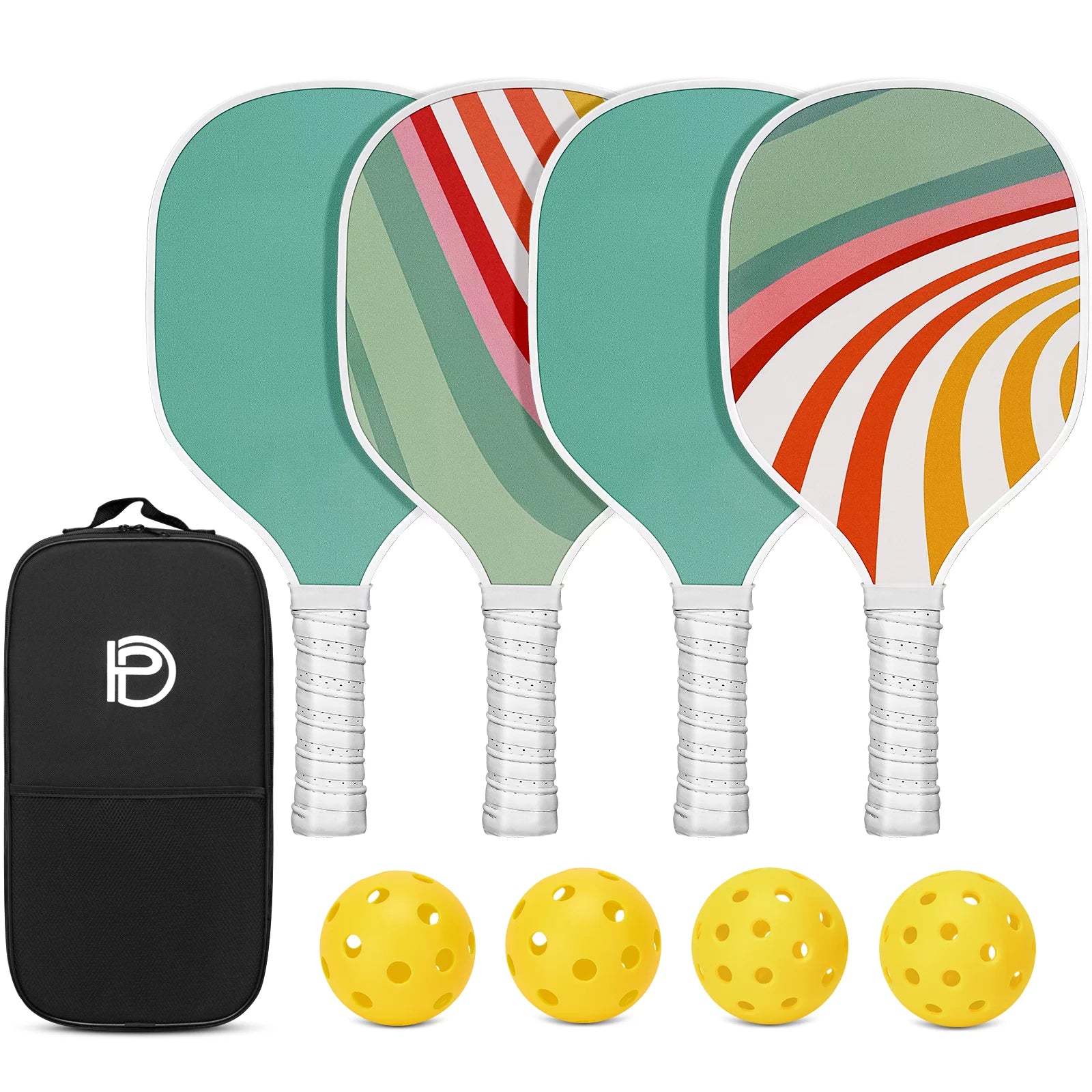 Pickleball Paddles Set of 4 - USAPA Approved, 4 Indoor Outdoor Pickleball Balls, Paddle Racket with Cover Bag, Ideal Training Equipment Gift for Men & Women