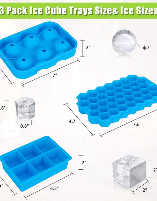 Load image into Gallery viewer, Ice Cube Tray,  Ice Trays for Freezer with Lid, 3 Pack Silicone Large round Ice Cube Tray, Sphere Square Honeycomb Ice Trays for Whiskey with Covers&amp;Funnel,Reusable Ice Cube Trays Bpa-Free Blue
