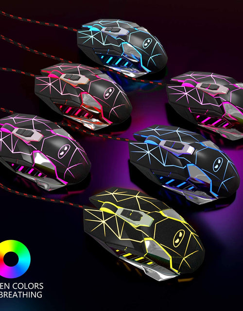 Load image into Gallery viewer, G10 Gaming Mouse Wired, 7 Colors Breathing LED Backlit Gaming Mouse, 6 Adjustable DPI (Up to 3200 DPI), Ergonomic Optical Computer Mouse with 7 Buttons for Windows PC Gamers
