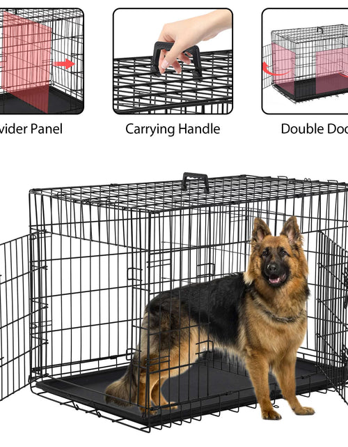 Load image into Gallery viewer, 42 Inch Dog Crate, Dog Crates and Kennels Foldable Large Dog Crate for Large Dogs with Handle Double-Door Outdoor Metal Wire Dog Cage with Plastic Tray for Medium Dogs, Black
