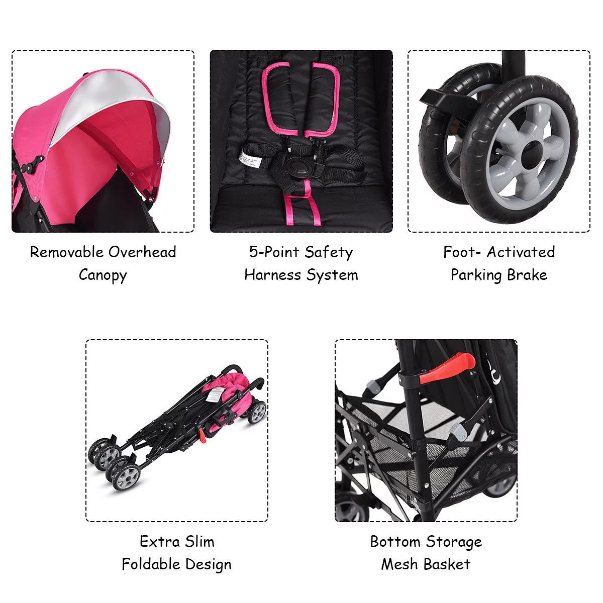 Folding Lightweight Baby Toddler Umbrella Travel Stroller W/ Storage Basket