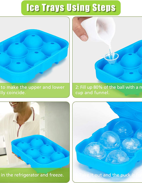 Load image into Gallery viewer, Ice Cube Tray,  Ice Trays for Freezer with Lid, 3 Pack Silicone Large round Ice Cube Tray, Sphere Square Honeycomb Ice Trays for Whiskey with Covers&amp;Funnel,Reusable Ice Cube Trays Bpa-Free Blue
